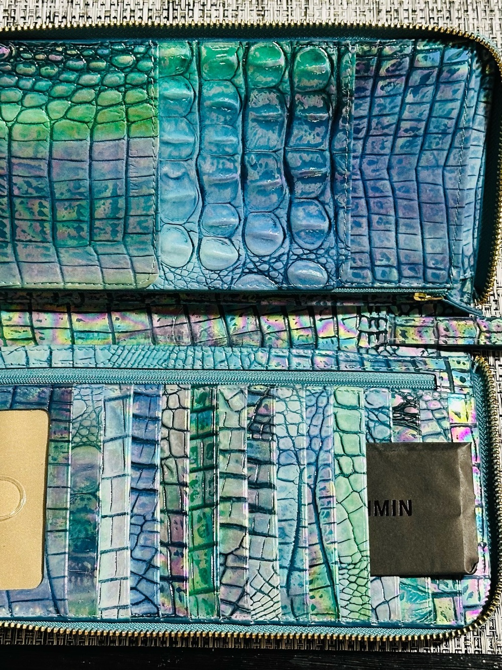 Brahmin Skyler Wallet-Iridescent Blue Green Croc-Embossed Wallet - Picture 4 of 8